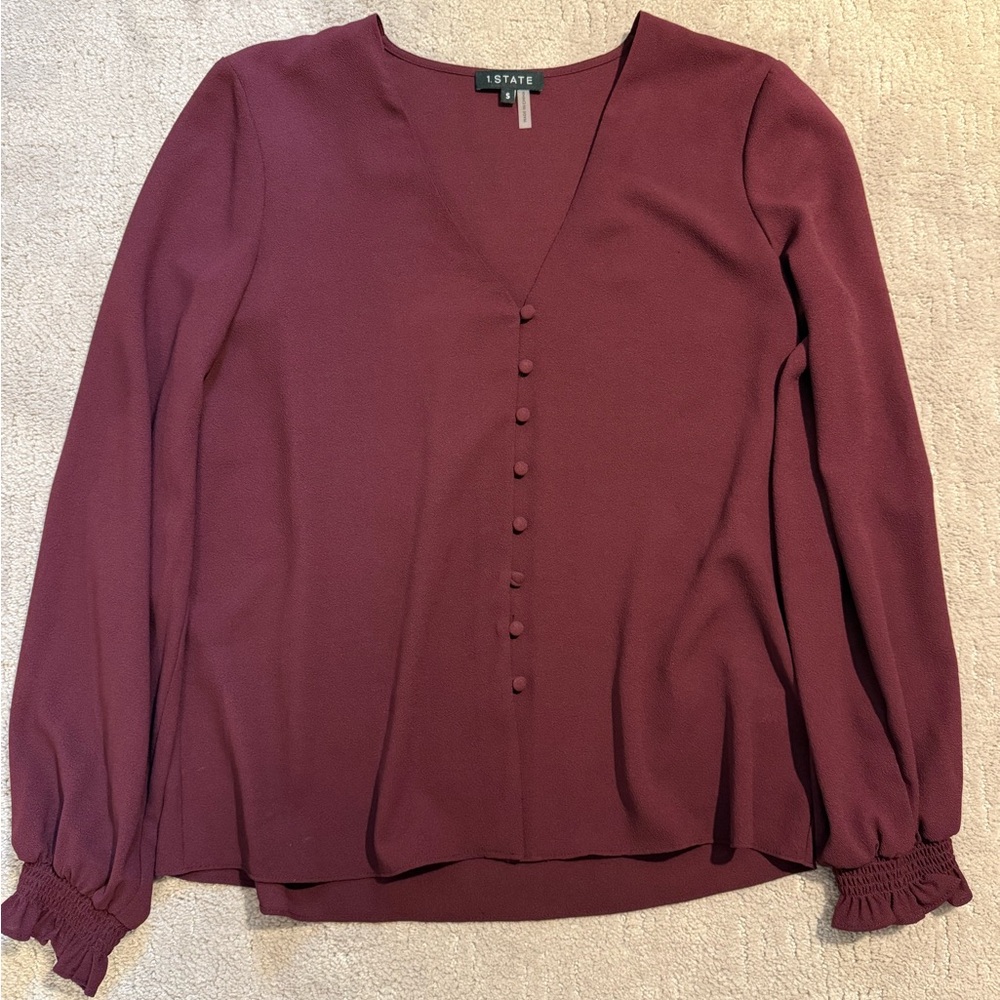 1. State Women's Burgundy Button-Front Top